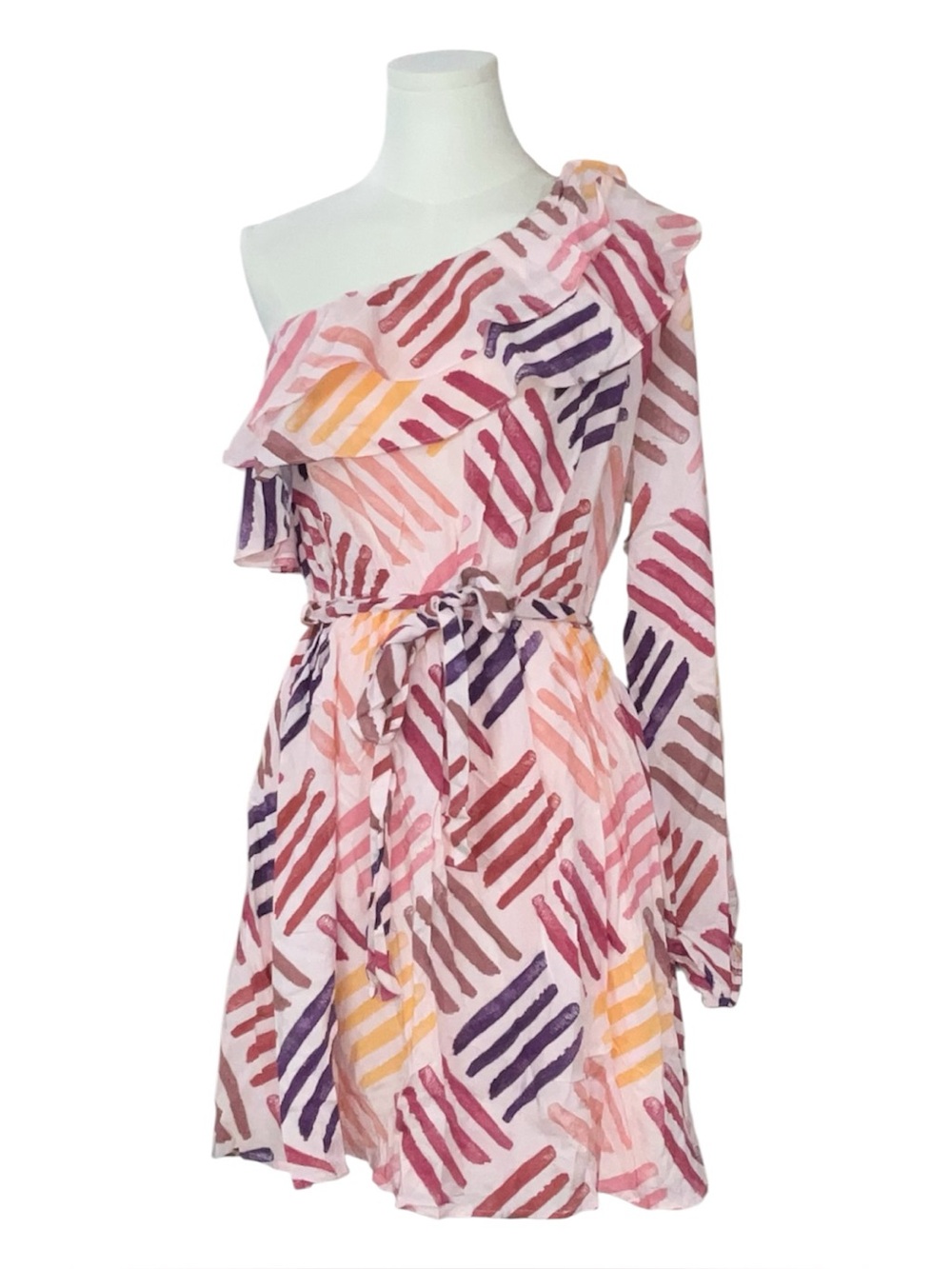 One-Shoulder Ruffle Patterned Mini Dress in Multi-Color - Picture 3 of 4